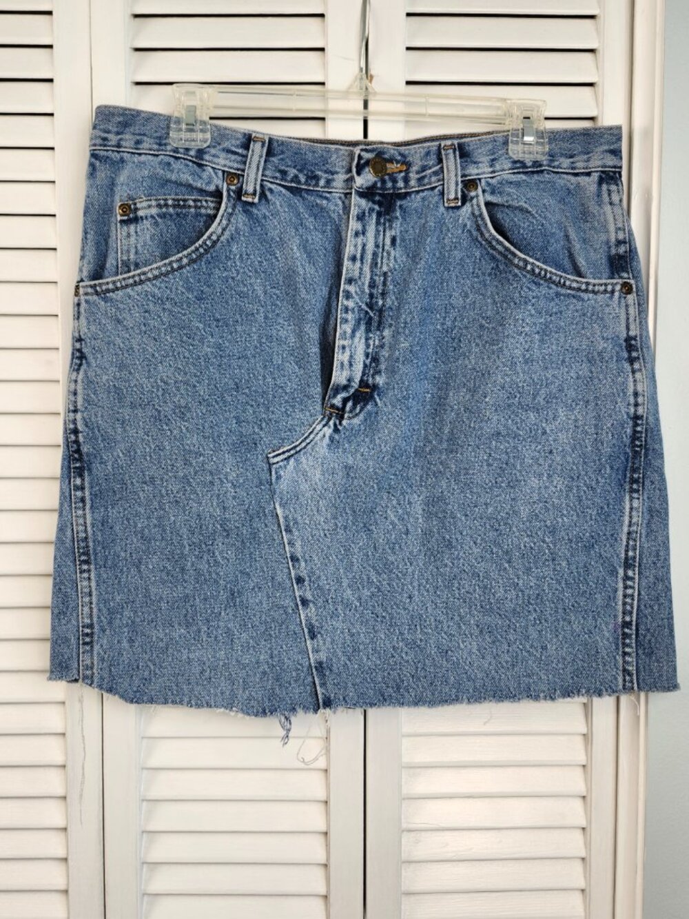 Upcycled Y2K Wrangler Mini Skirt size 34 "x 17.5" Reworked Jeans Unique Large
